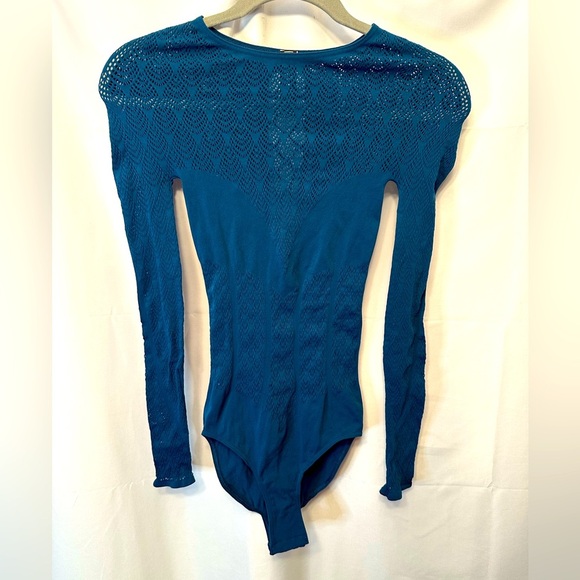 Black Milk Long Sleeve Body Suit Size Small Blue Lace Pattern Snap Crotch - Picture 1 of 11